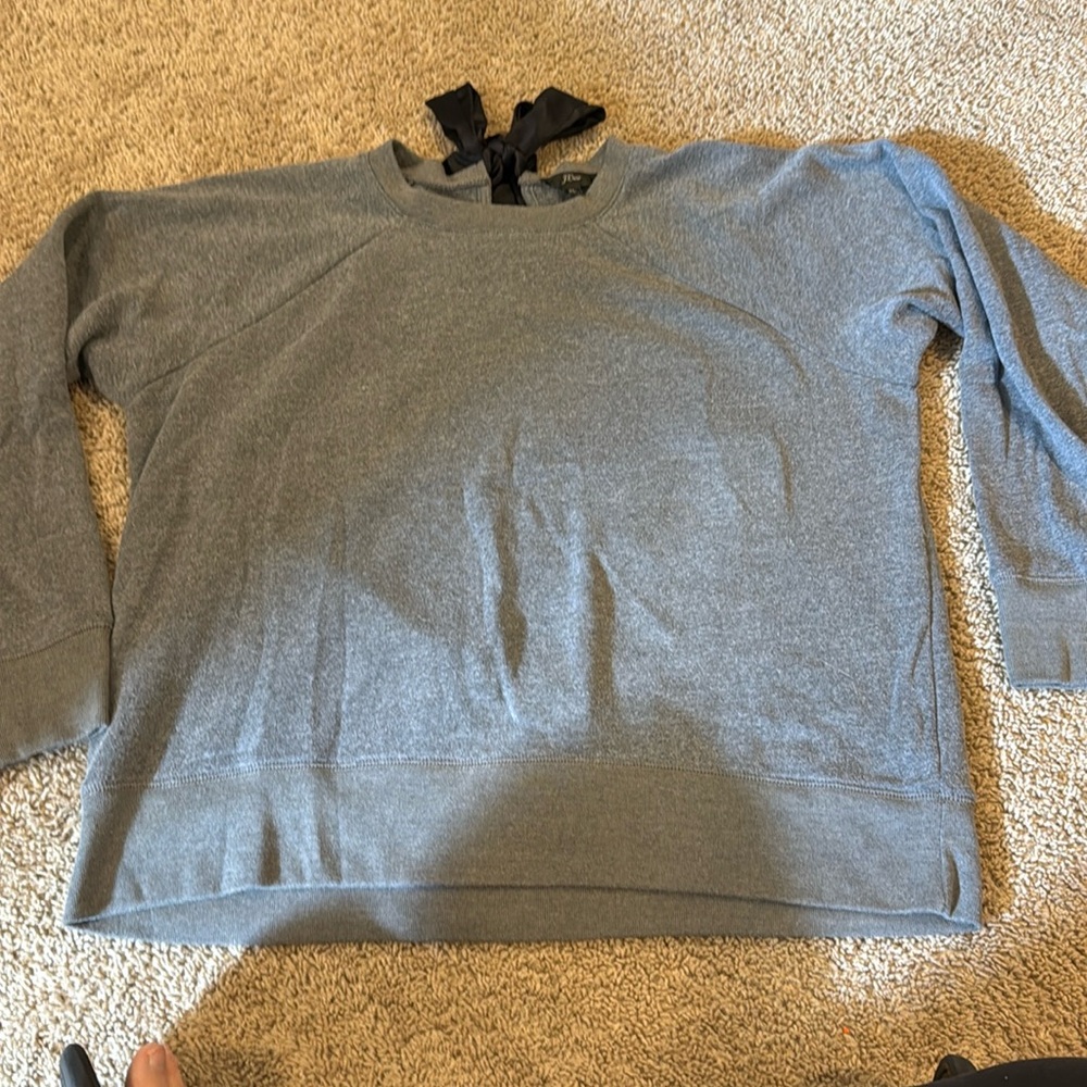 Gray Women's Top with Black Bow Detail